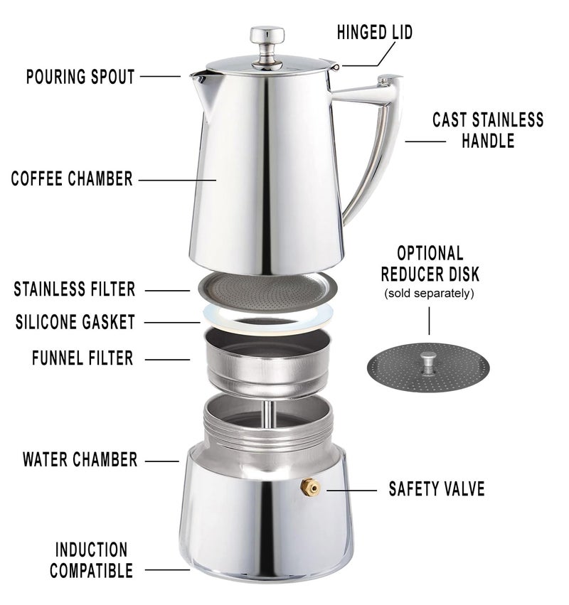 Cuisinox كوزينوكس COF-10R روما ماكينة إسبريسو موكا من الستانلس ستيل بسعة 10 أكواب للموقد - Image 4